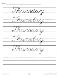 7 Days Of The Week Cursive Handwriting Worksheets Cursive Handwriting Worksheets Cursive Writing Worksheets Cursive Worksheets