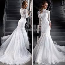 Love The White Two Piece Lace Mermaid Wedding Dresses High Neck Long Sleeve Mu Wedding Dresses Lace Affordable Wedding Gown High Neck Long Sleeve Wedding Dress
