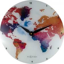 Contemporary wall/desk clock with alarm and date display. Large Glass Colorful World Wall Clock The Clock Store
