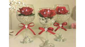 Diy Valentine S Day Dollar Tree Wine And Rose Glass Decor Wine Glass Crafts Diy Wine Glass Centerpieces Wine Glass Crafts