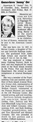 Obituary for Genevieve E. Orr, 1927-2002 (Aged 75)
