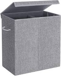 Double laundry hamper two compartment sorter with magnetic lid in brown. Amazon Com Songmics Double Laundry Hamper With Lid Divided Laundry Basket With Liner Bag Linenette Fabric Clothes Hamper With Handles For Laundry Room Bedroom 142l Gray Ulcb02g Home Kitchen