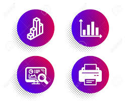 Seo Analytics Diagram Graph And 3d Chart Icons Simple Set Halftone