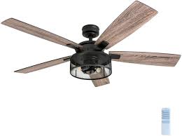I have a split foyer home with a ceiling fan in the foyer area. Amazon Com Honeywell Ceiling Fans 50614 01 Carnegie Led Ceiling Fan 52 Indoor Rustic Barnwood Blades Industrial Cage Light Matte Black Home Improvement