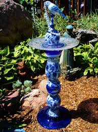 Designs With Flare Blue Damask Beauty Sold Glass Garden Art Garden Art Crafts Garden Art Projects