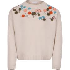 How to embroider flowers on knitting. Il Gufo Knit Sweater With Embroidered Flowers In Ivory Bambinifashion Com