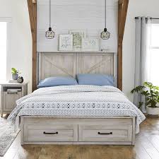 Better Homes Gardens Modern Farmhouse Queen Platform Bed With Storage Rustic Gray Finish Walmart Com Platform Bed With Storage Bed Frame With Storage Platform Bed Designs