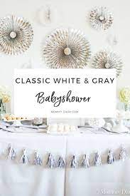 Classic Gender Neutral White Gray Baby Shower Mommy Diary Grey Baby Shower Neutral Baby Shower Gender Neutral Baby Shower