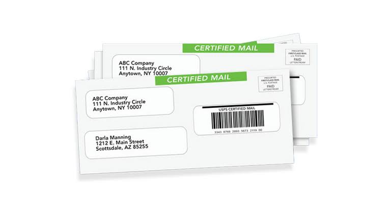 ertified mail envelope with tracking receipt ready for postal dispatch