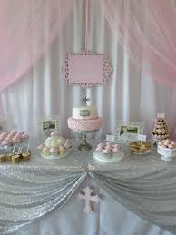 Baby Girl Pink Baptism Dessert Table Cake Table Girl Baptism Party Baptism Decorations Girl Christening Ideas Girl