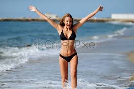 Shop for women's shapewear bodysuits at amazon.com. Young Blonde Woman With Beautiful Body In Swimwear On A Stock Photo Crushpixel
