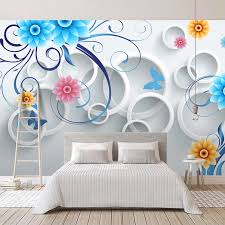 العرف جداريات حائطية الدوائر الحديثة ثلاثية الأبعاد الأزرق زهرة الأطفال غرفة نوم غرفة المعيشة التلفزيون حائط الخلفية الديكور جدارية خلفية Leather Bag