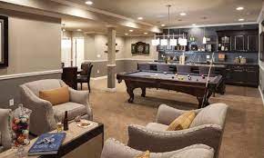 Notice the difference in color and materials between the bar, the pool table and the rest of the room and the way the bar is built into the wall, making it a special place in comparison to the rest of the room. Basement Rec Room Decorating Ideas Novocom Top