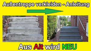 Oft genug gibt es auslaufmodelle von treppenfliesen und stufenfliesen, gerade für die. Aussentreppe Sanieren Stein Treppe Mit Naturstein Frostfest Verkleiden Renovieren Anleitung Youtube