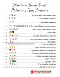 Free Printable Christmas Songs Emoji Pictionary Quiz Answer Key Printable Christmas Games Christmas Song Games Fun Christmas Party Games