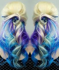 Blonde Purple Blue Dyed Hair Color Shearcraft Hair Styles Mermaid Hair Bright Hair