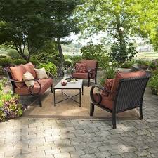 Patio furniture covers can be made from many different types of material including, but not limited to plastic. Lowes Canada Allen Roth Pardini 4 Piece Outdoor Conversation Set Conversation Set Patio Allen Roth Patio Furniture Red Patio