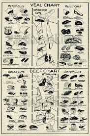 Vintage Butcher Chart Veal And Beef Meat By Passionatekitsch