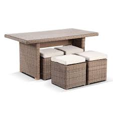 The spalted primavera wood has amazingly gorgeous grain so you feel like you've brought the natural beauty of the outdoors right into your home! Half Round Wicker Dining Coffee Table With 4 Stowaway Ottomans
