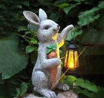 Garden Statues Rabbit Solar Lantern Outdoor Handmade Resin ...