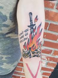 Dark Souls 1 Bonfire Done By Ashley Dawn Vikingashley On Insta At No Regrets Tattoo In Okc Ok Dark Souls Tattoo Dark Souls Tattoos