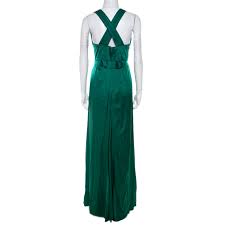 Zac Posen Green Silk Satin Panelled Bodice Gown M