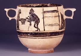 A Black Figured Skyphos Decorated With The Loom Of Circe Who Is Shown With Odysseus And One Of His Sailors Ancient Greek Pottery British Museum Greek Pottery