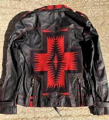 Sale 380 Unisex Leather And Indian Blanket Wool Jacket Etsy Indian Motorcycle Motorcycle Style Custom Leather Jackets