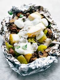 The recipe calls for top sirloin steak, broccoli and cauliflower, onion, asparagus and a few spices and olive oil. 30 Best Foil Packet Dinner Recipes Foil Packet Dinner Ideas