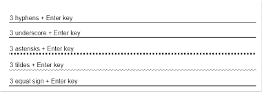 Horizontal lines are very useful separating your page to different sections, to add a simple horizontal line just type <hr>, and you will get this: How To Remove All Horizontal Lines From Word Document