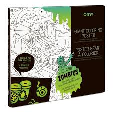 Their finished work of art makes a perfect decoration for their bedroom or playroom. Zombie Giant Colouring Poster And Phosphorescent Stickers Omy