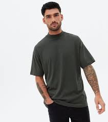 Dark Green High Neck Oversized T Shirt New Look