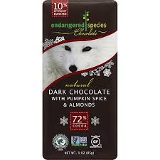 * all dark chocolate bars are certified vegan . Endangered Species Dark Chocolate With Pumpkin Spice Almonds Grocery Edwards Food Giant