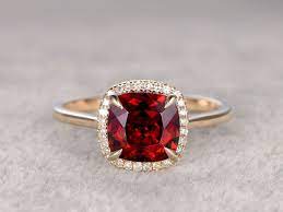 8mm Cushion Garnet Engagement Ring Diamond Wedding Band 14k Rose Plain Gold Red Stone Promise Ring Bridal Ring Birthstone Stacking Ring Garnet Engagement Ring Antique Wedding Rings 14k Wedding Rings