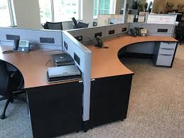 Used Cubicles Haworth Premise With Low Panels With 120 Degree Connectors Set Up In Clust Used Office Furniture Leather Office Furniture Workstations Design
