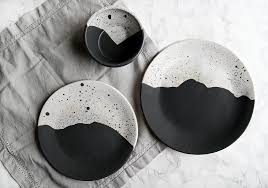 Black And White Dinnerware Handmade High Peaks Dinnerware Set Black White In 2020 Modern Dinnerware Black Dinnerware Farmhouse Dinnerware