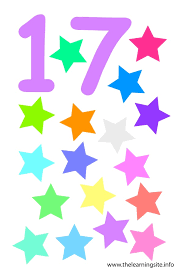 Number Seventeen Flashcard – 17 Stars – The Learning Site