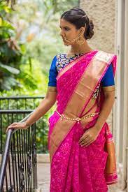Rani Pink Self Ikat Weave Cotton Silk Saree With Rich Gold Tissue Border Saree Blouse Houseofblouse Indian Bollywood S Blouse Designs Saree Elegant Saree