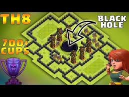 Top 10 clash of clans town hall level 8 defense base design just for you clashers bought to you by the thats my top 10 team. Town Hall 8 Troll Trophy Base Black Hole 700 Cups Won In 2 Days Coc Th8 Base Funny Replays Ø¯ÛŒØ¯Ø¦Ùˆ Dideo