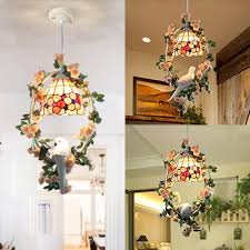 Comes with 3 feet of chain and wire. Cafe Floral Theme Pendant Light Glass 1 Light Rustic Style Ceiling Lamp With Pigeon Plant Takeluckhome Com