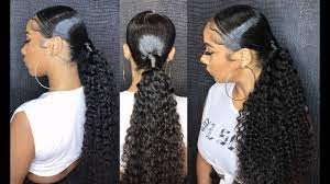 Middle part ponytail with edges. Sleek Middle Part Ponytail With Beauty Forever Malaysian Curly Hair Youtube