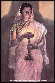 Reprints of raja ravi varma paintings: Lady With A Lamp Painting Portrait Painting Indian Artist