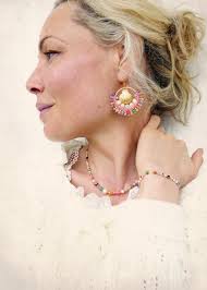 Multicolor Choker Necklace with Millefiori Glass Pink Opal Rivers Perles and Gold Filed 14K Chain