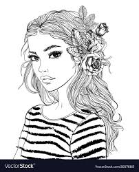 This set of coloring pages is selected precisely for that purpose. Portrait Of A Young Attractive Woman With Flowers Download A Free Preview Or High Quality Adobe Illustrato People Coloring Pages Coloring Books Girly Drawings