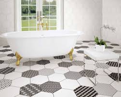 Hexagon floor tiles in bathroom. Annabelle Decor Pattern Hexagon Porcelain Tile Luxury Tiles