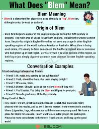 Blem Meaning What Does The Term Blem Mean In Texting And Online Slang 7 E S L British Slang Words Slang Words Sms Language