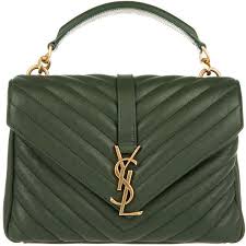 Saint Laurent Ysl Monogramme Md College Bag Green 1 835 Liked On Polyvore Featuring Bags Handb Saint Laurent Handbags Green Leather Handbag Green Handbag