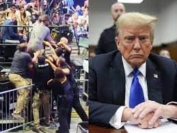another lapse in Donald Trump security during the rally a person tried to  climb the stage Police took control डोनाल्ड ट्रंप की सुरक्षा में फिर हुई  चूक, रैली के दौरान शख्स ने