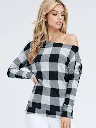 Black And White Checkered Off The Shoulder Top Black And Ivory Checkered Cold Shoulder Top Tops Black Tops Red Black Plaid