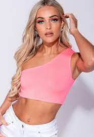 Neon Pink One Shoulder Crop Top Miss Rebel